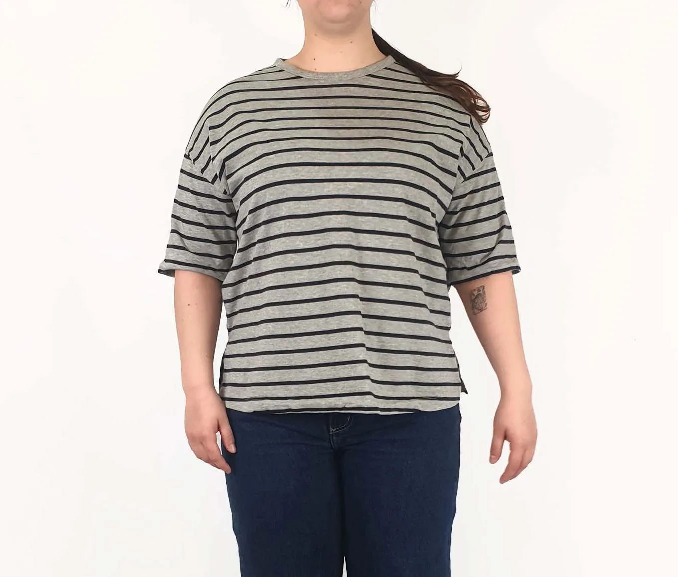 Cos grey and white striped top size L