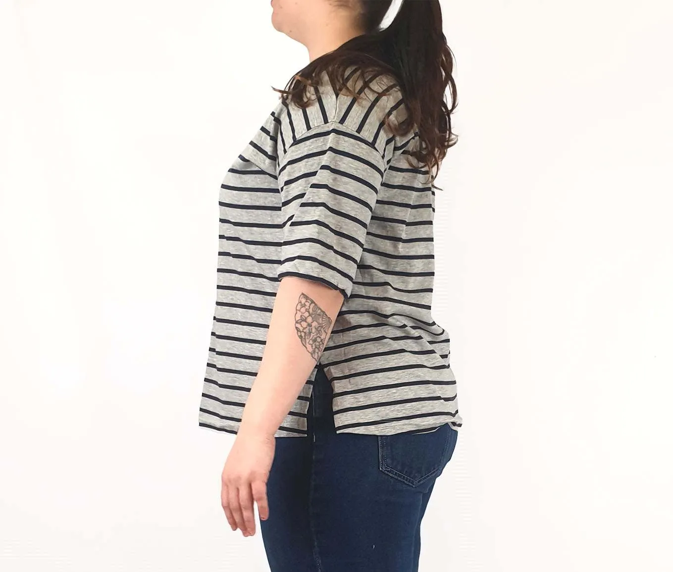 Cos grey and white striped top size L