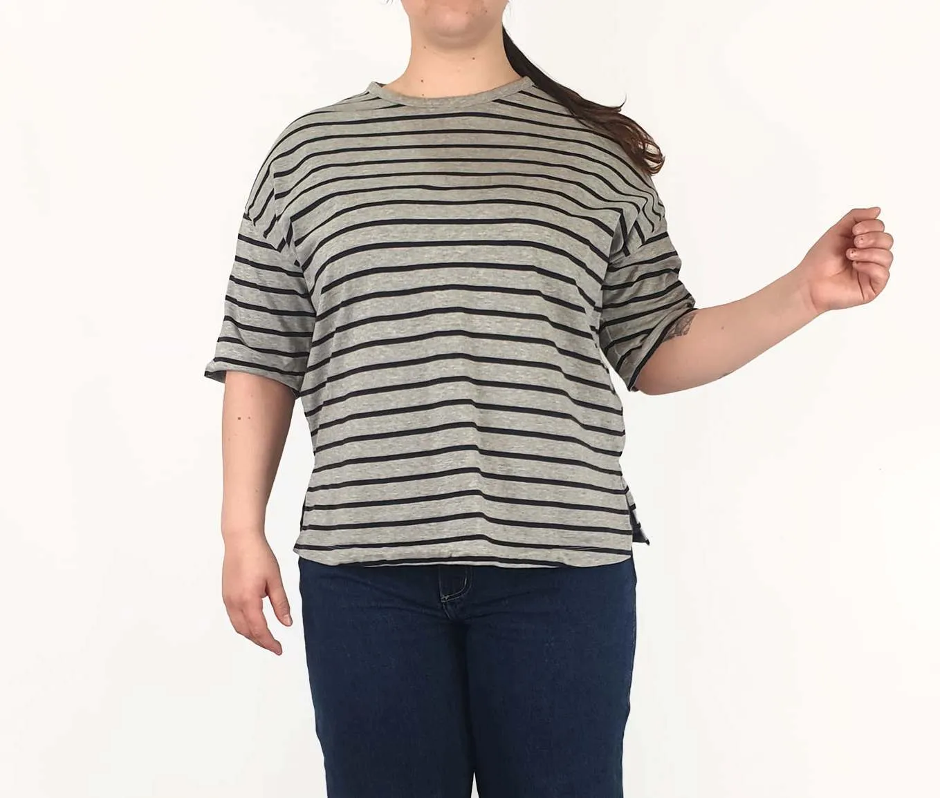 Cos grey and white striped top size L