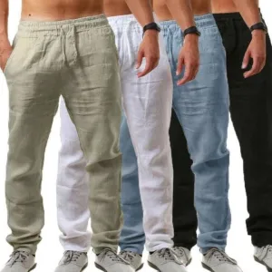 Cotton Linen Pants Male Summer Breathable Solid Color Linen Trousers Fitness Streetwear M-3XL