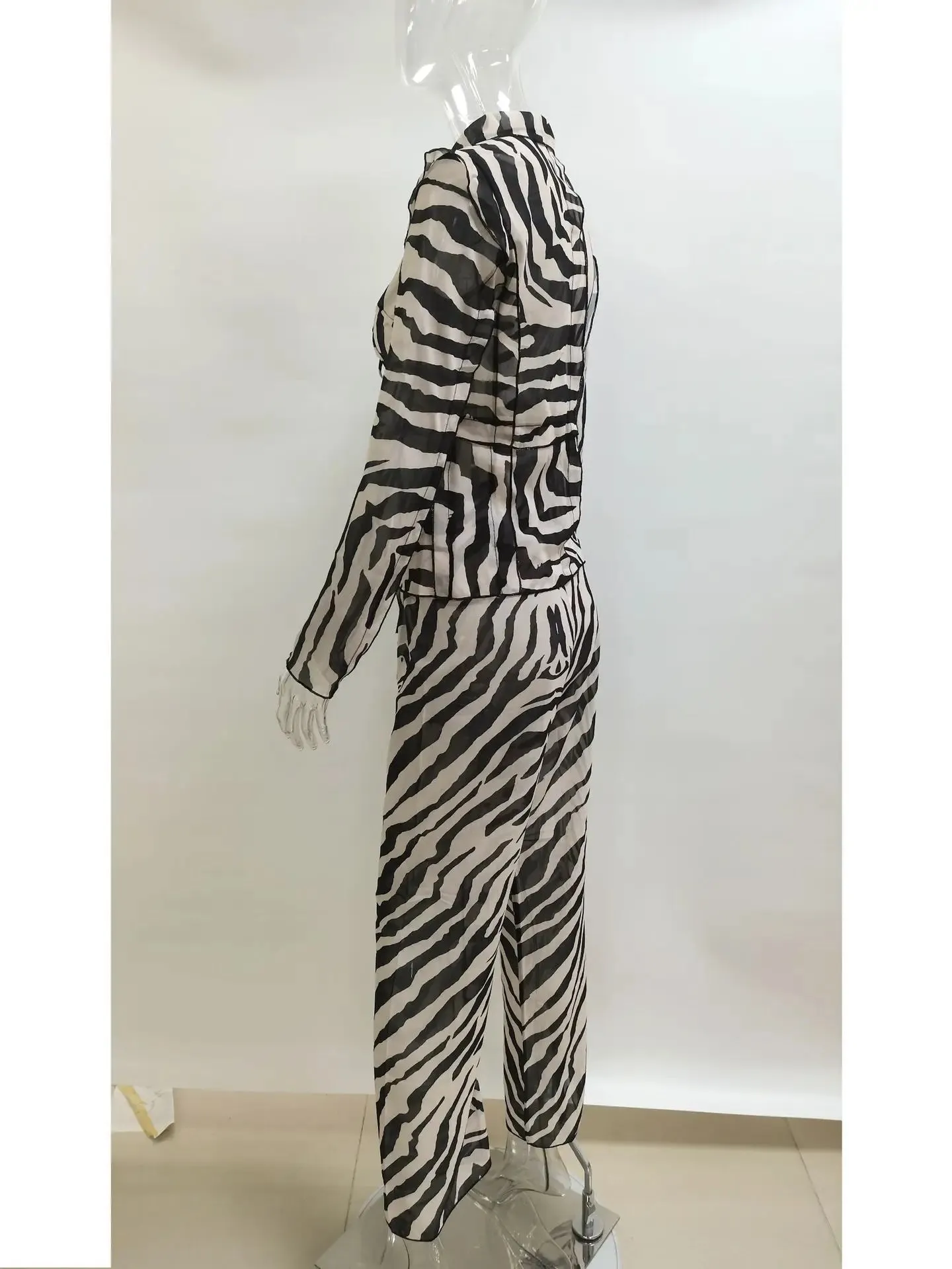 Cryptographic Mesh Print Stripe Tie Top & Pants 2 Piece Sets Beachwear
