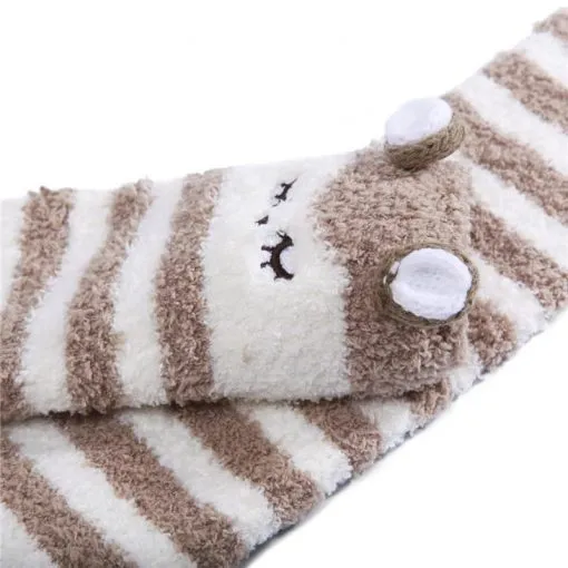 Cute Animal Coral Fleece Thigh High Socks 2 Pack- Owl & Colorful Bear Set