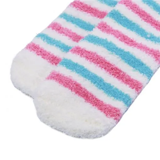 Cute Animal Coral Fleece Thigh High Socks 2 Pack- Owl & Colorful Bear Set