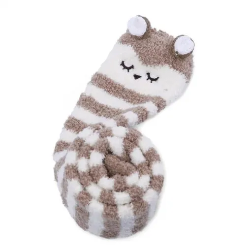 Cute Animal Coral Fleece Thigh High Socks 2 Pack- Owl & Colorful Bear Set