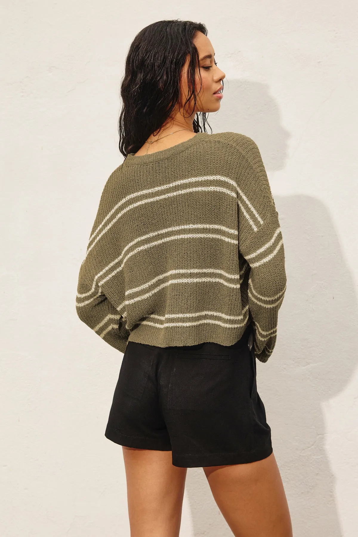 Daria Double Striped Long Sleeve Open Knit Top