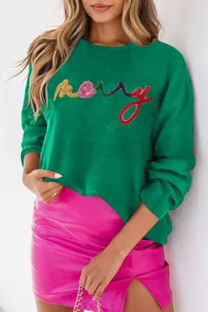 Dark Green Holly Jolly Round Neck Casual Sweater