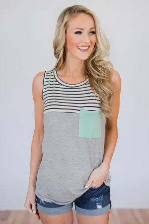 Day by Day Striped Pocket Tank Top- Mint