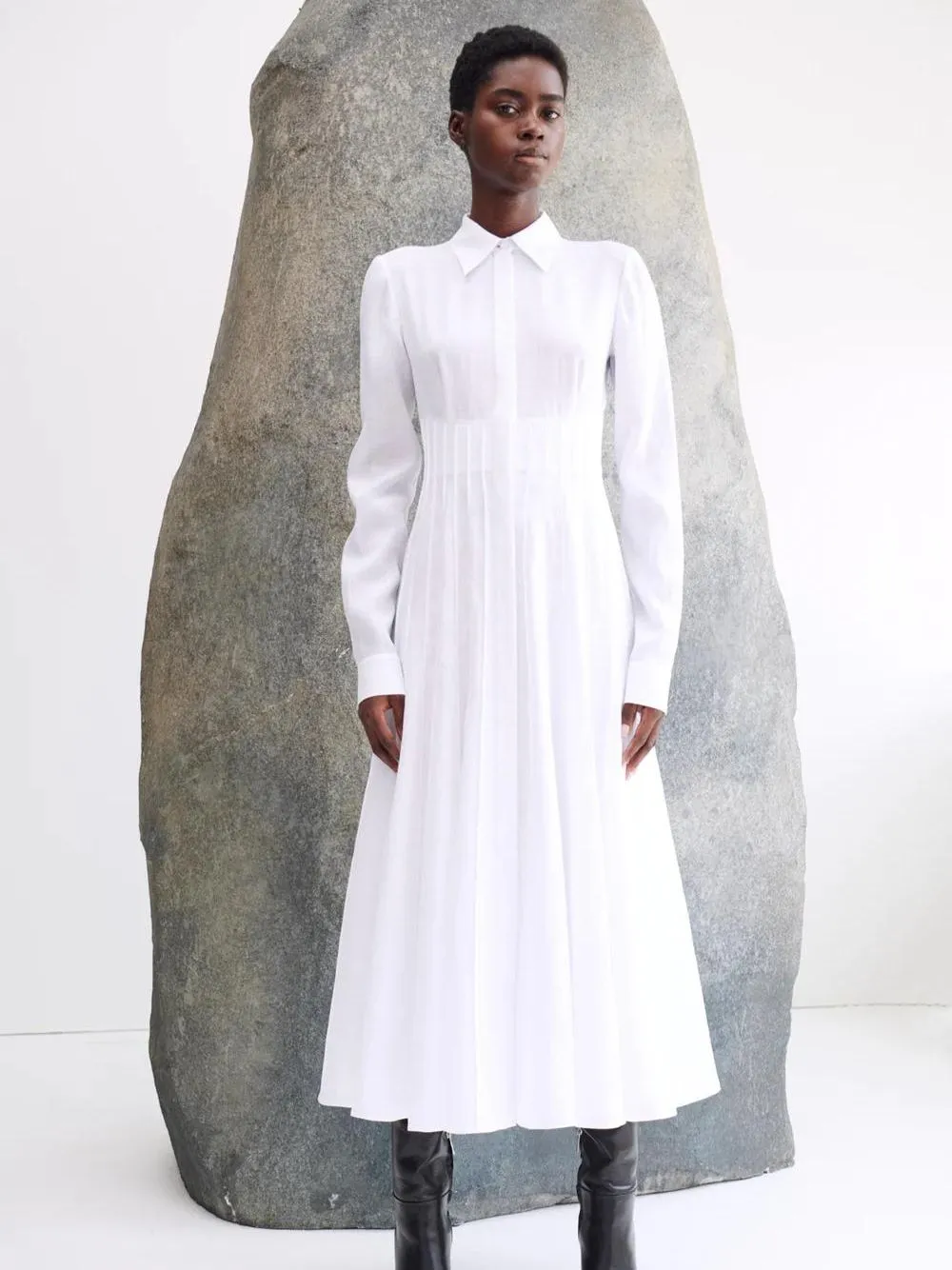 Dewi Pleated Linen Dress