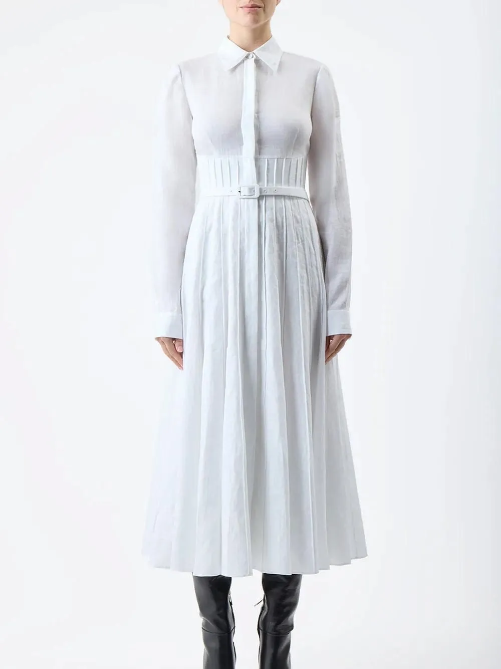 Dewi Pleated Linen Dress