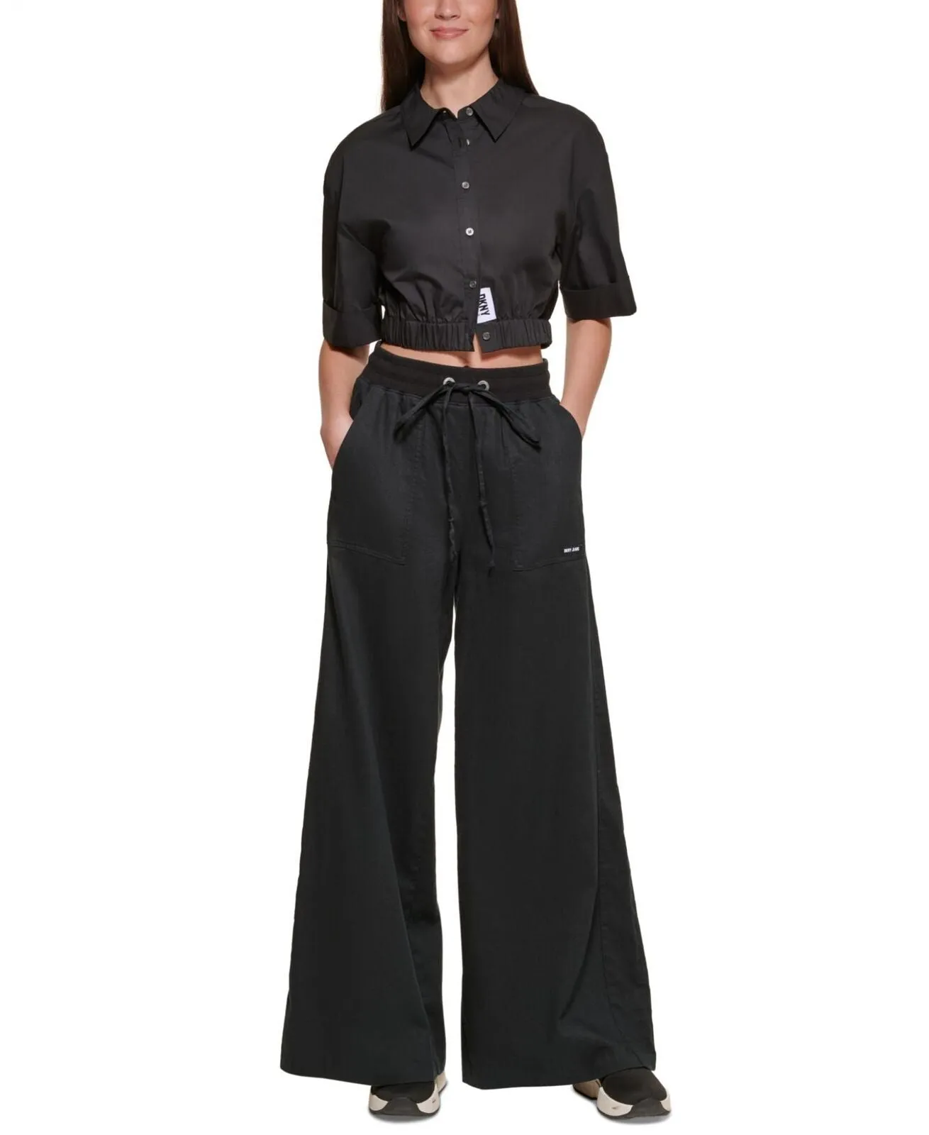 Dkny Jeans Women's Pull-On Wide-Leg Drawstring Pants E2EK2HVJ Black M