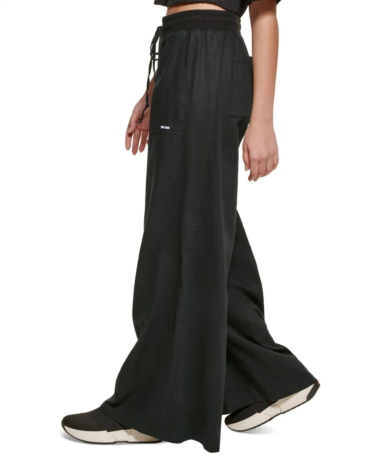Dkny Jeans Women's Pull-On Wide-Leg Drawstring Pants E2EK2HVJ Black M