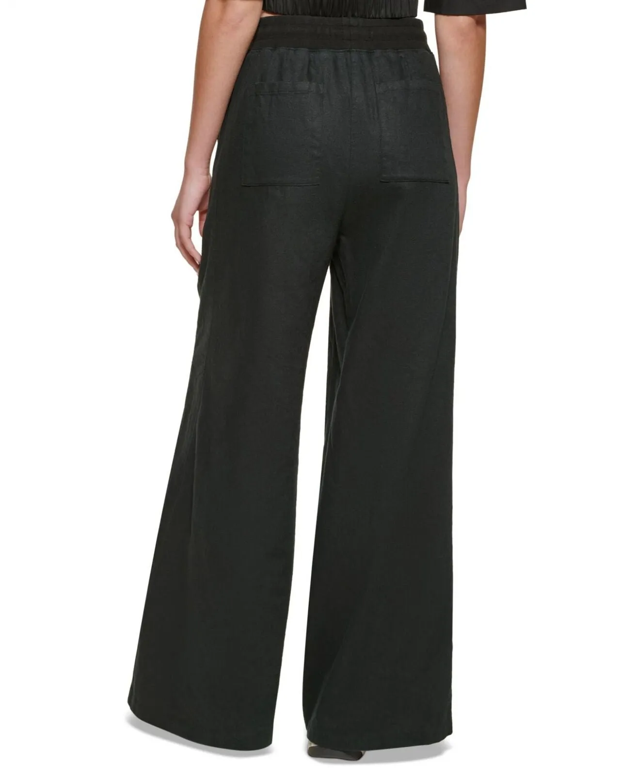 Dkny Jeans Women's Pull-On Wide-Leg Drawstring Pants E2EK2HVJ Black M