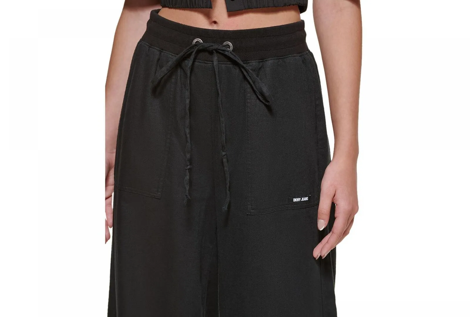 Dkny Jeans Women's Pull-On Wide-Leg Drawstring Pants E2EK2HVJ Black M