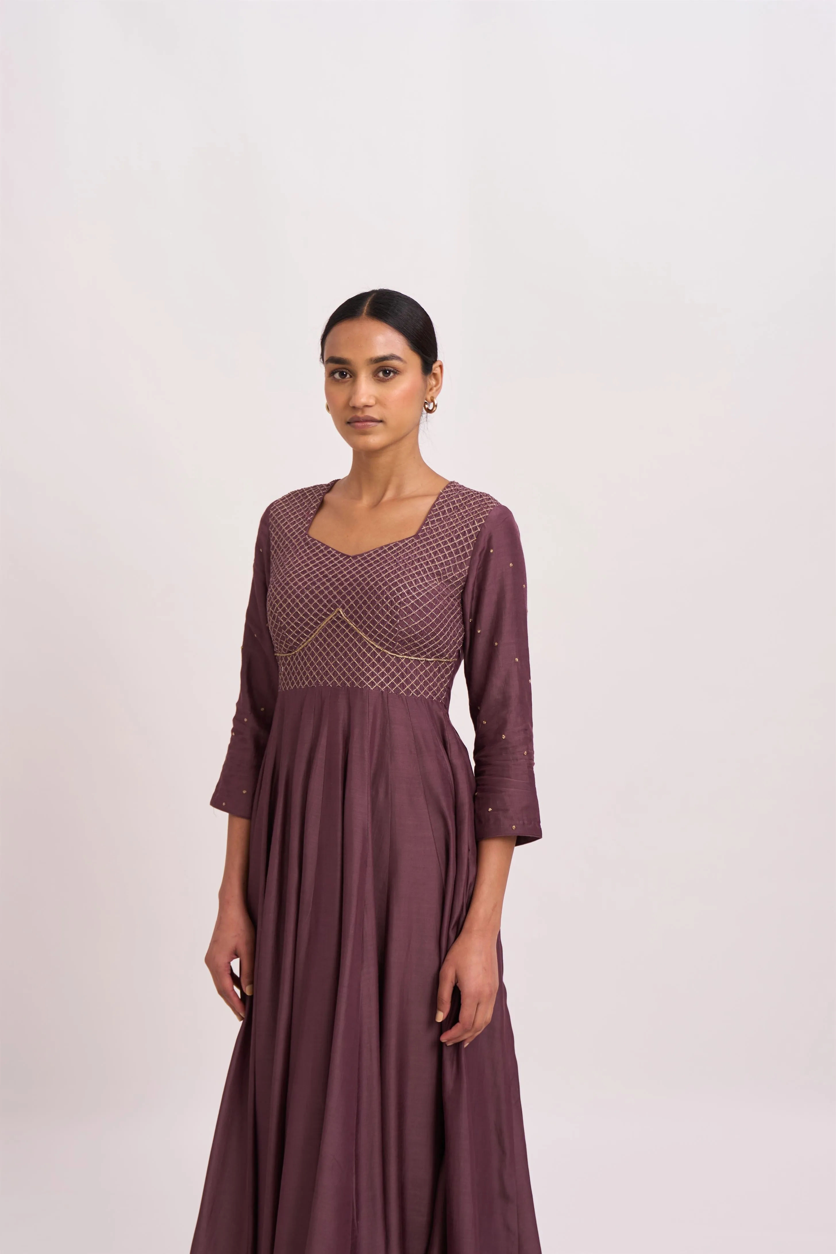 Dot   I   Lavani Bur Old Wine Kurta Set Cotton Silk Anarkali and Pants with Chanderi Dupatta Wine SS24-B2-56