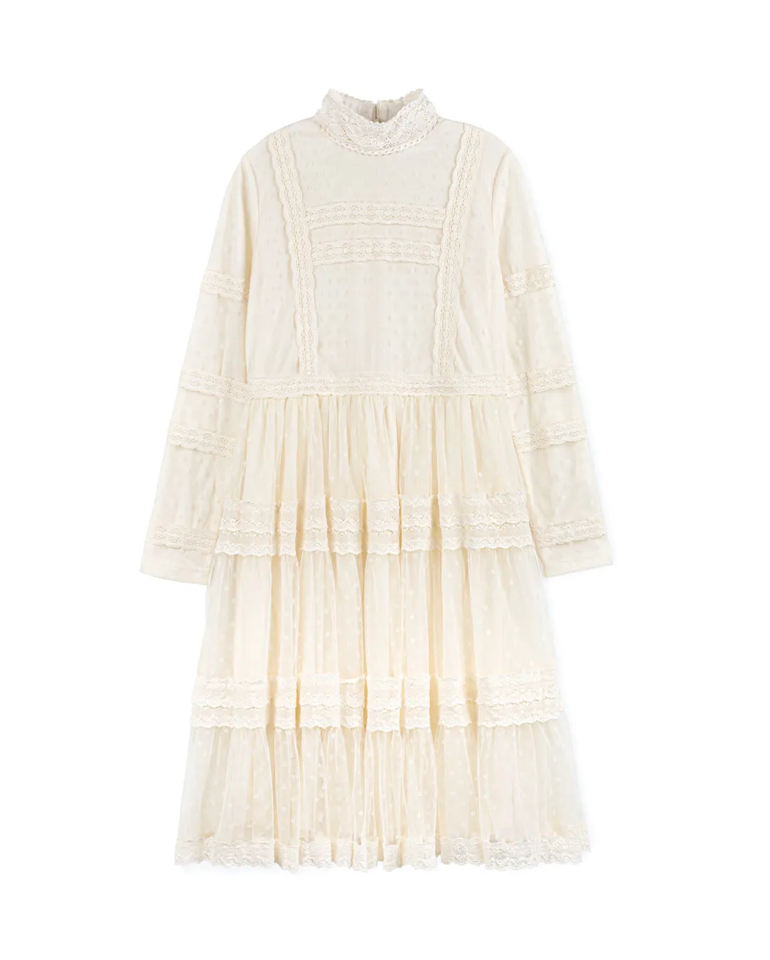 Dotted Tulle And Lace Dress