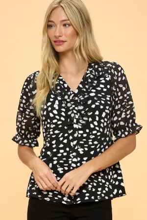 DOUBLE RUFFLE FULL BTN DOWN SHIRT BLOUSE