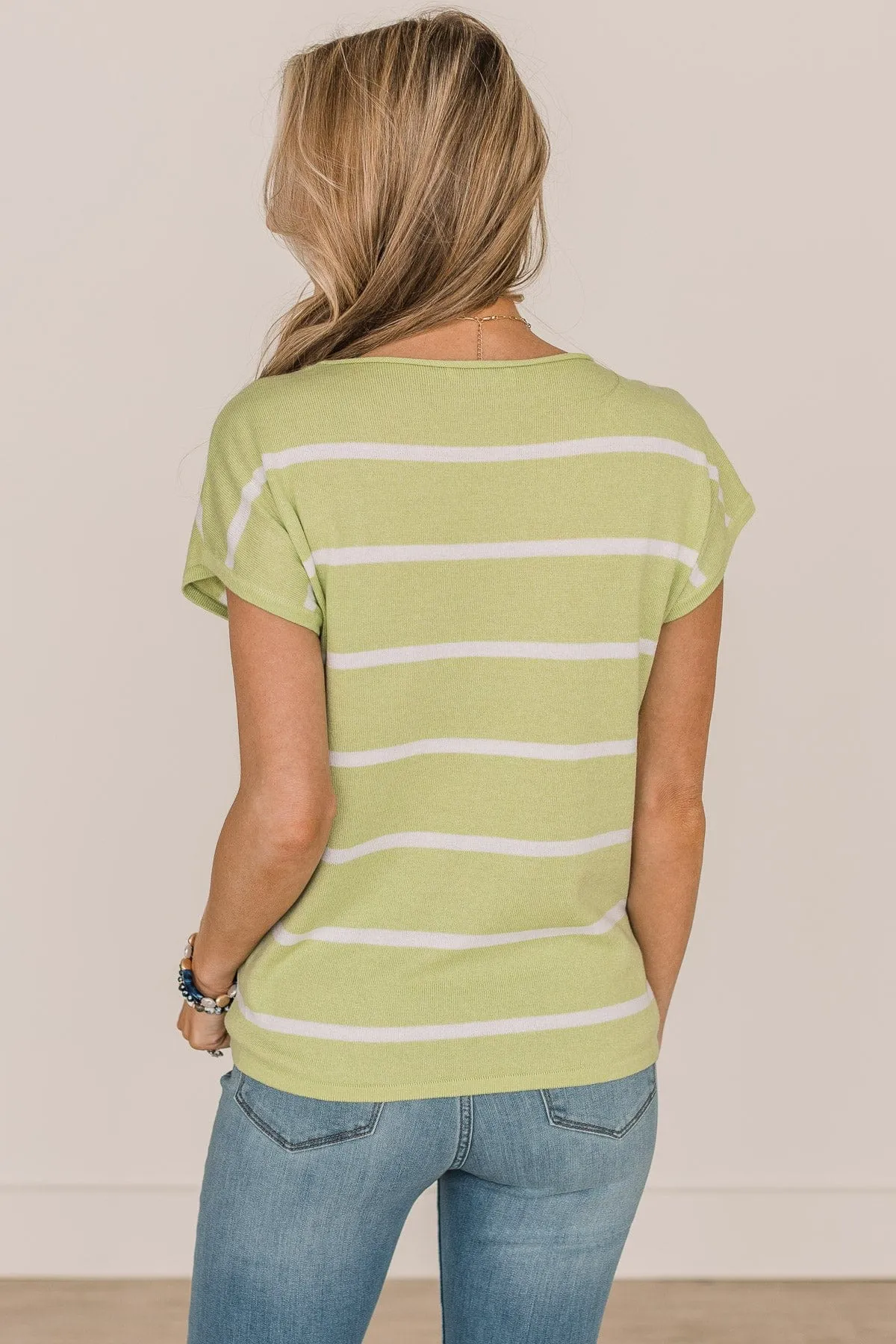 Dream Of The Day Striped Knit Top- Lime