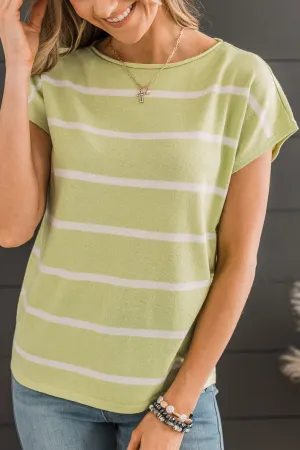 Dream Of The Day Striped Knit Top- Lime