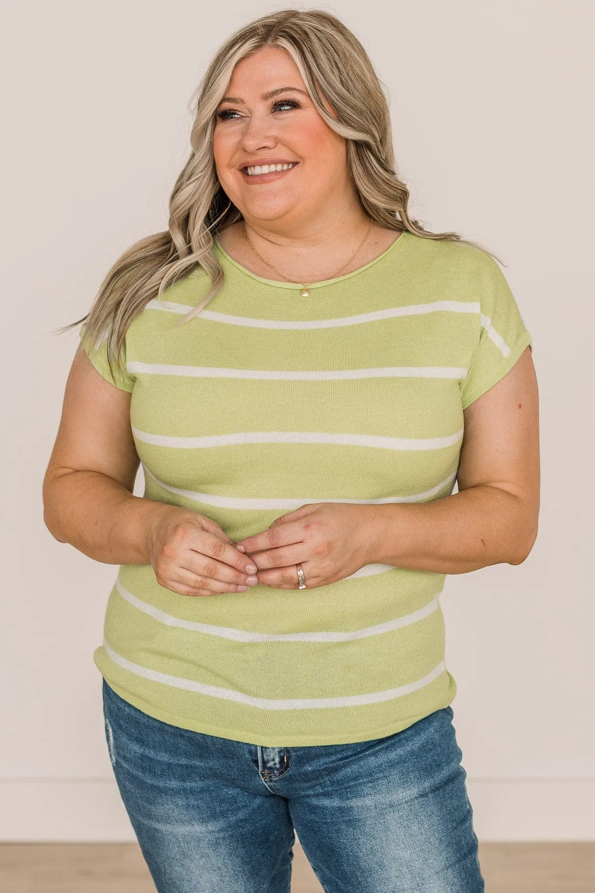 Dream Of The Day Striped Knit Top- Lime