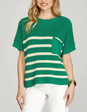 Drop Shoulder Short Sleeve Striped Sweater Top