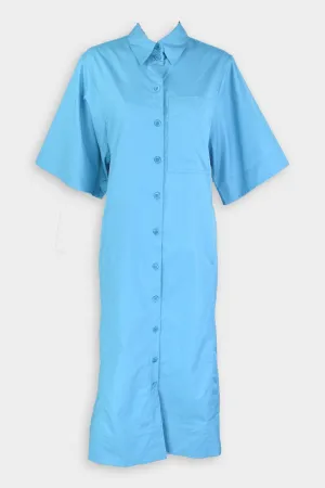Eco Poplin Rolled Sleeve Shirtdress in Kairi Blue
