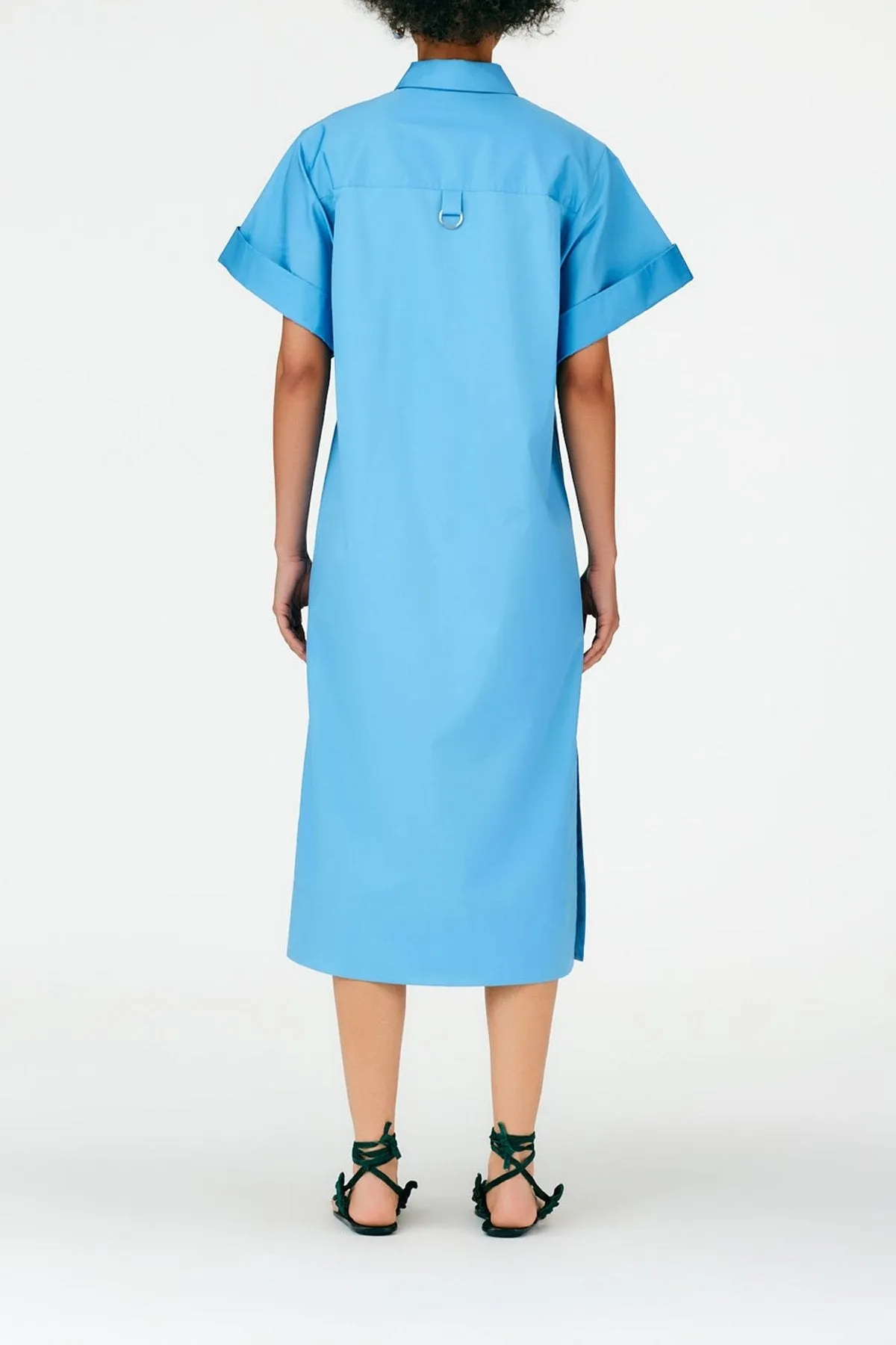 Eco Poplin Rolled Sleeve Shirtdress in Kairi Blue