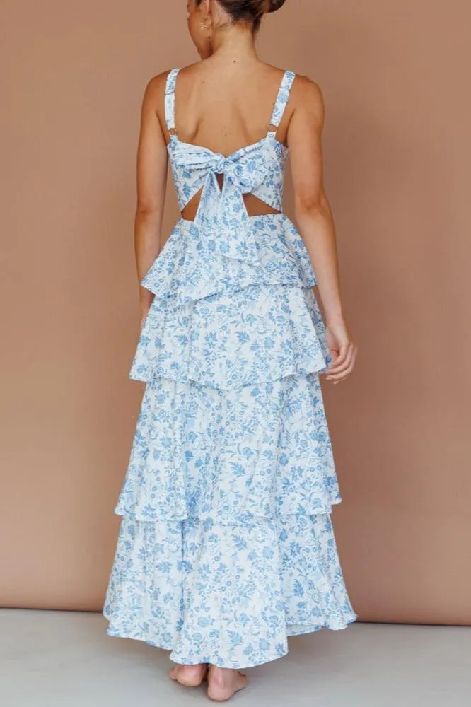 Eleanor | Provence Bloom Tiered Maxi Dress – Floral Blue