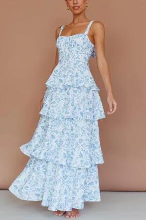 Eleanor | Provence Bloom Tiered Maxi Dress – Floral Blue