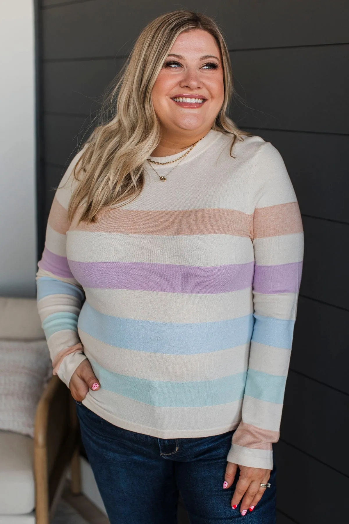 Electric Moments Striped Sweater- Oatmeal