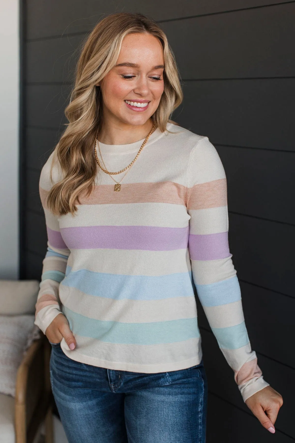Electric Moments Striped Sweater- Oatmeal