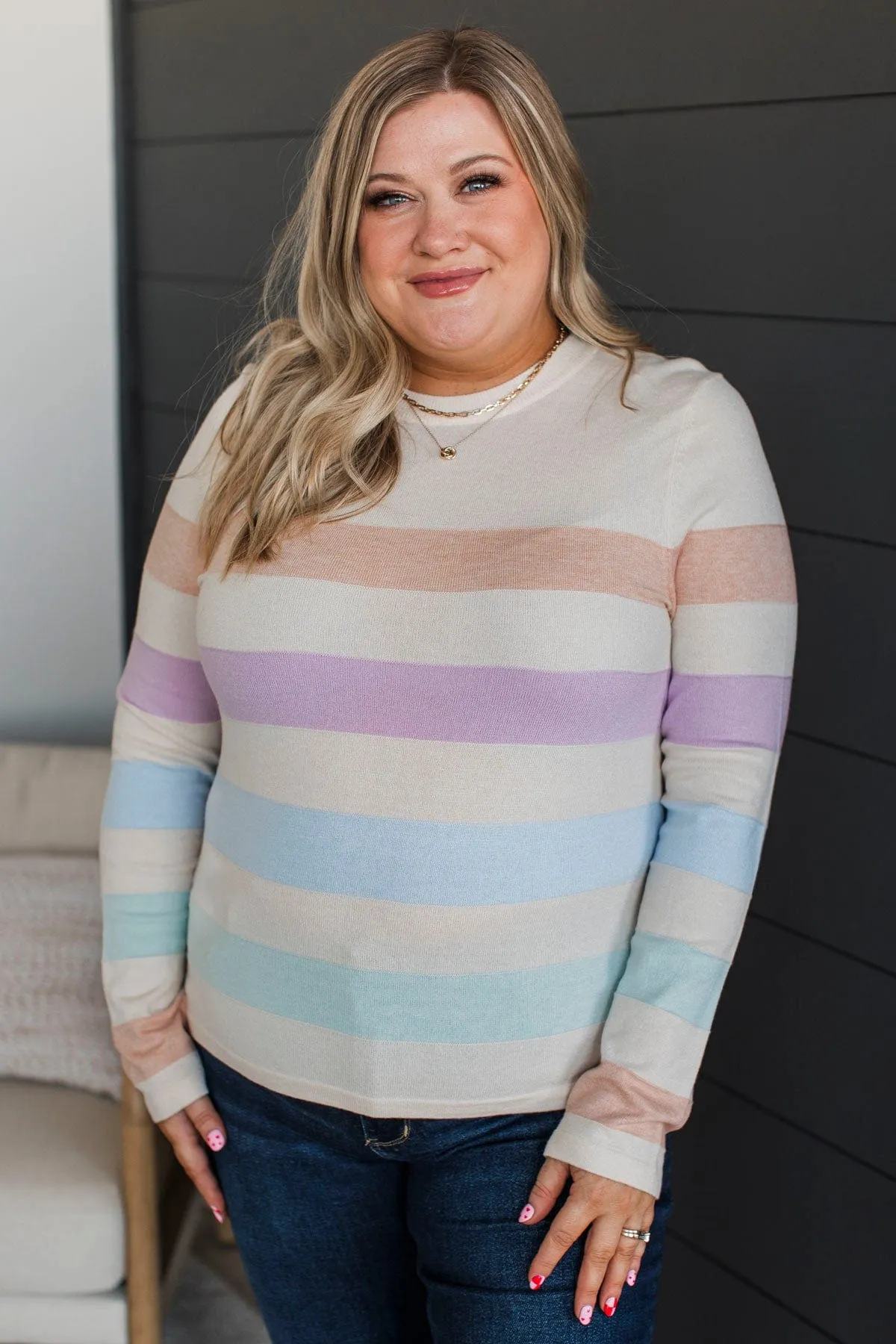 Electric Moments Striped Sweater- Oatmeal