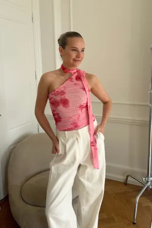 EllieIC Mesh Top - Pink Store Blomster