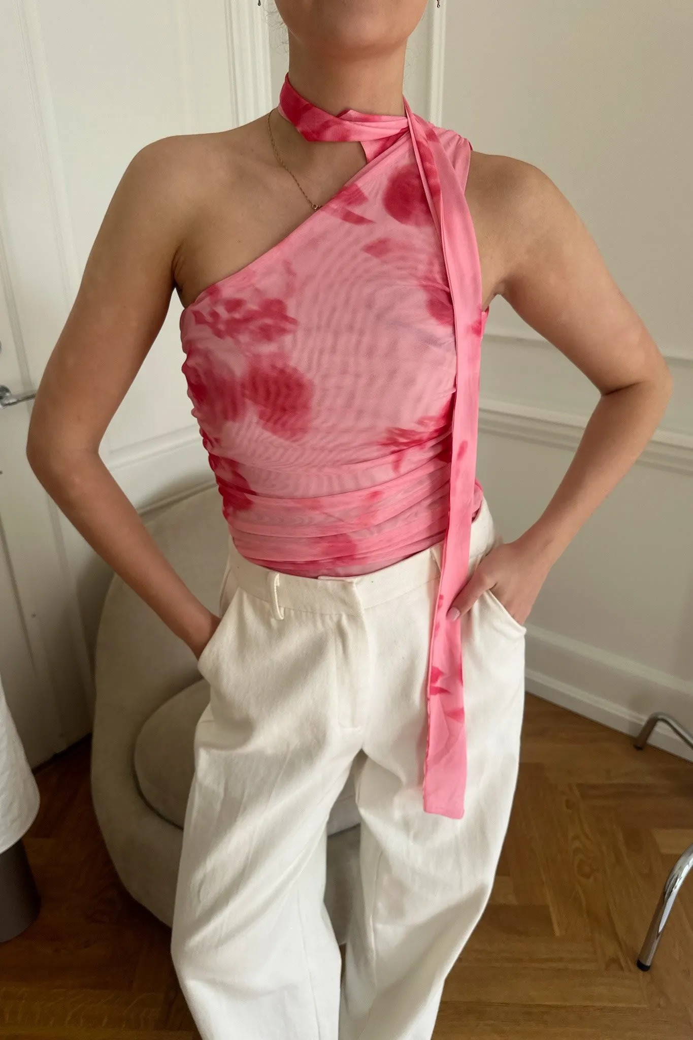 EllieIC Mesh Top - Pink Store Blomster