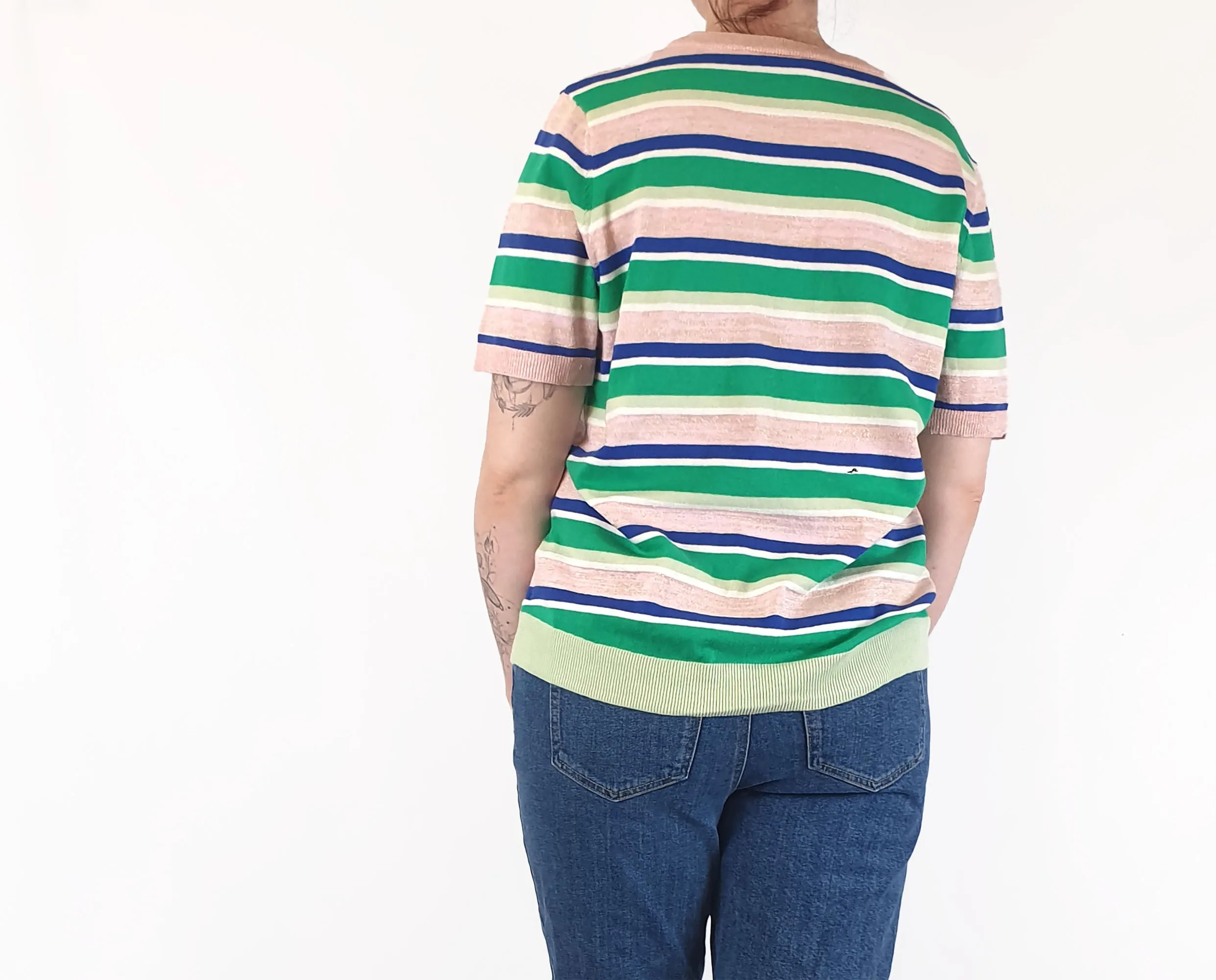 Elm striped cotton-metalic fine knit top size 12