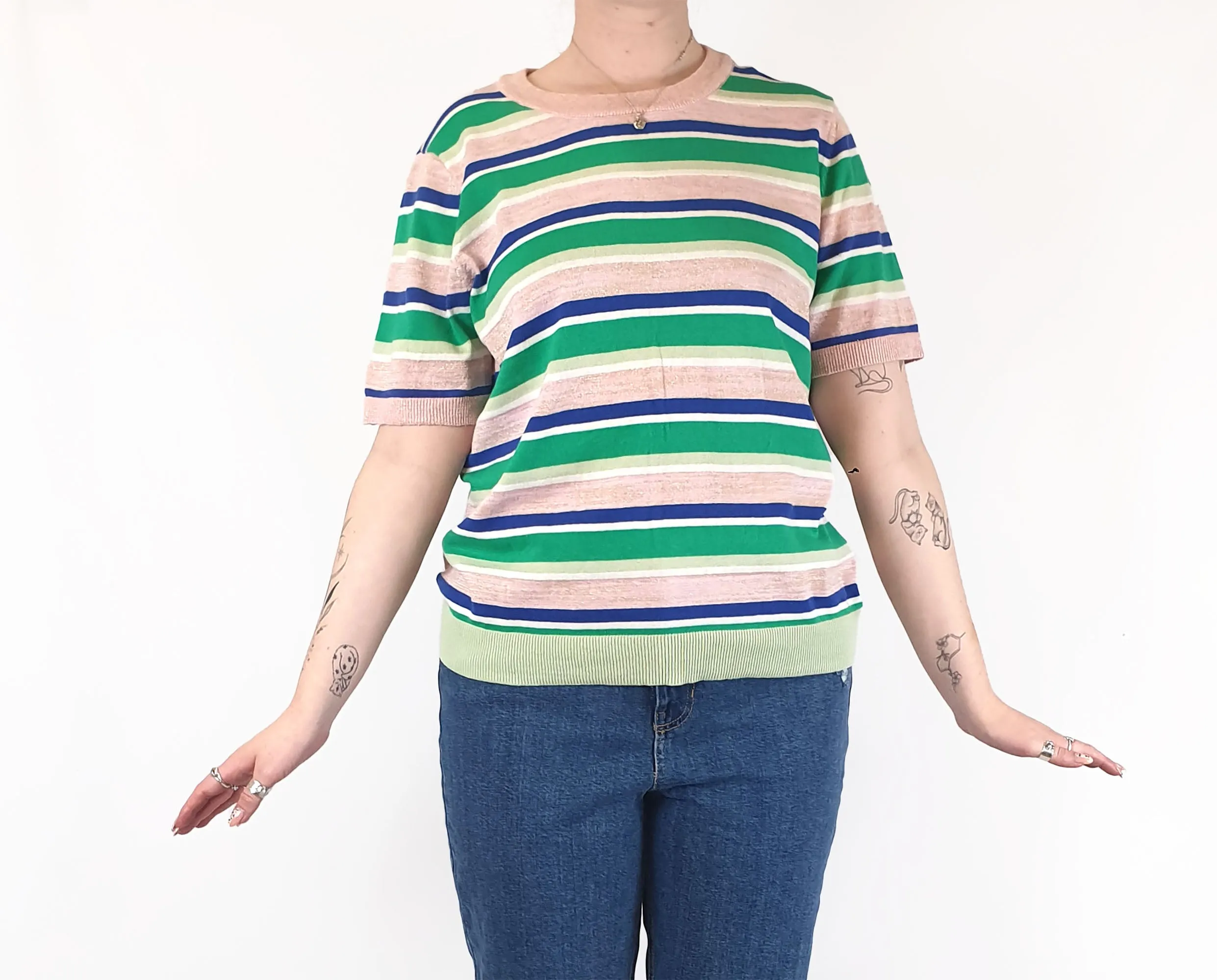 Elm striped cotton-metalic fine knit top size 12