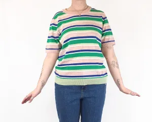 Elm striped cotton-metalic fine knit top size 12