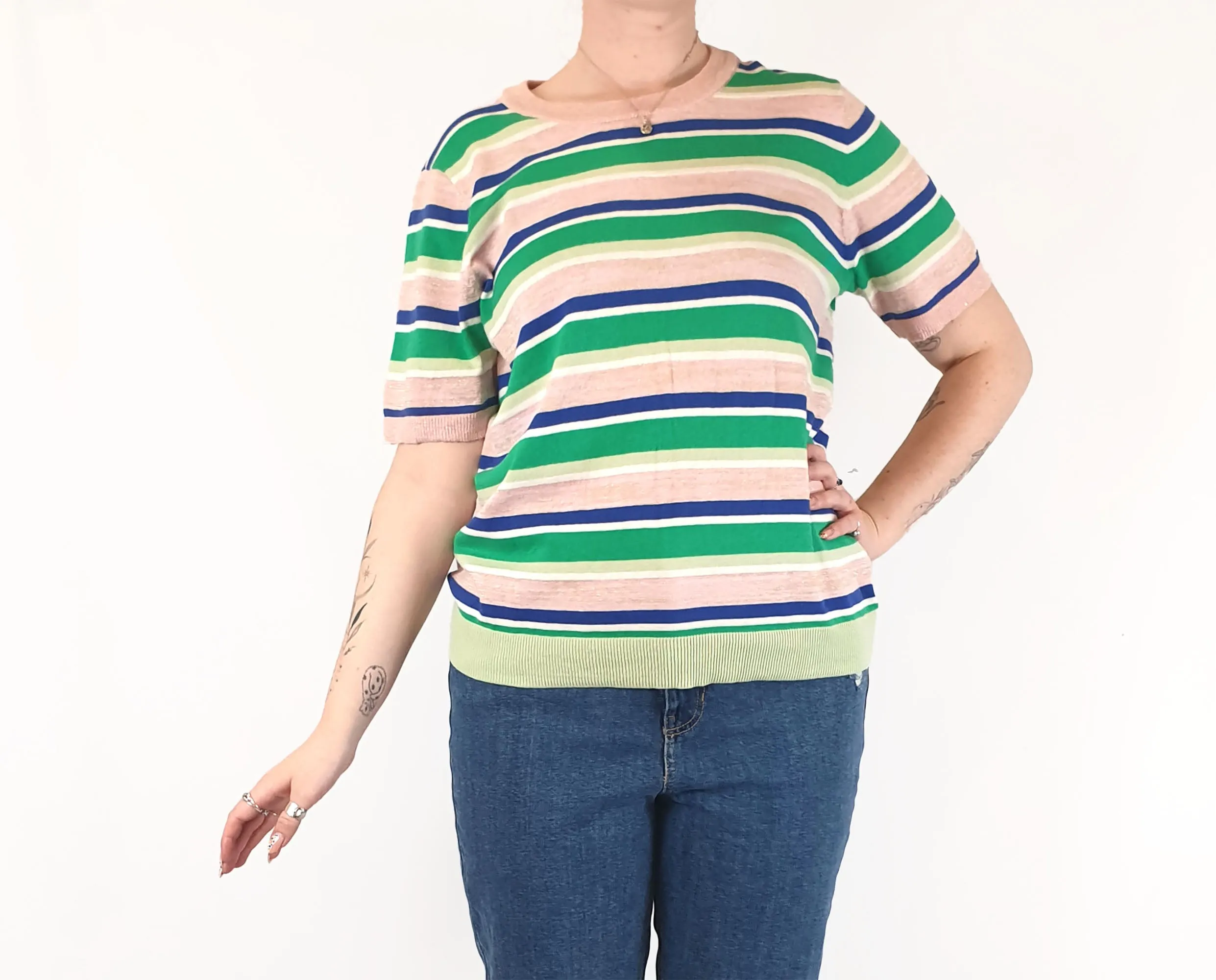 Elm striped cotton-metalic fine knit top size 12