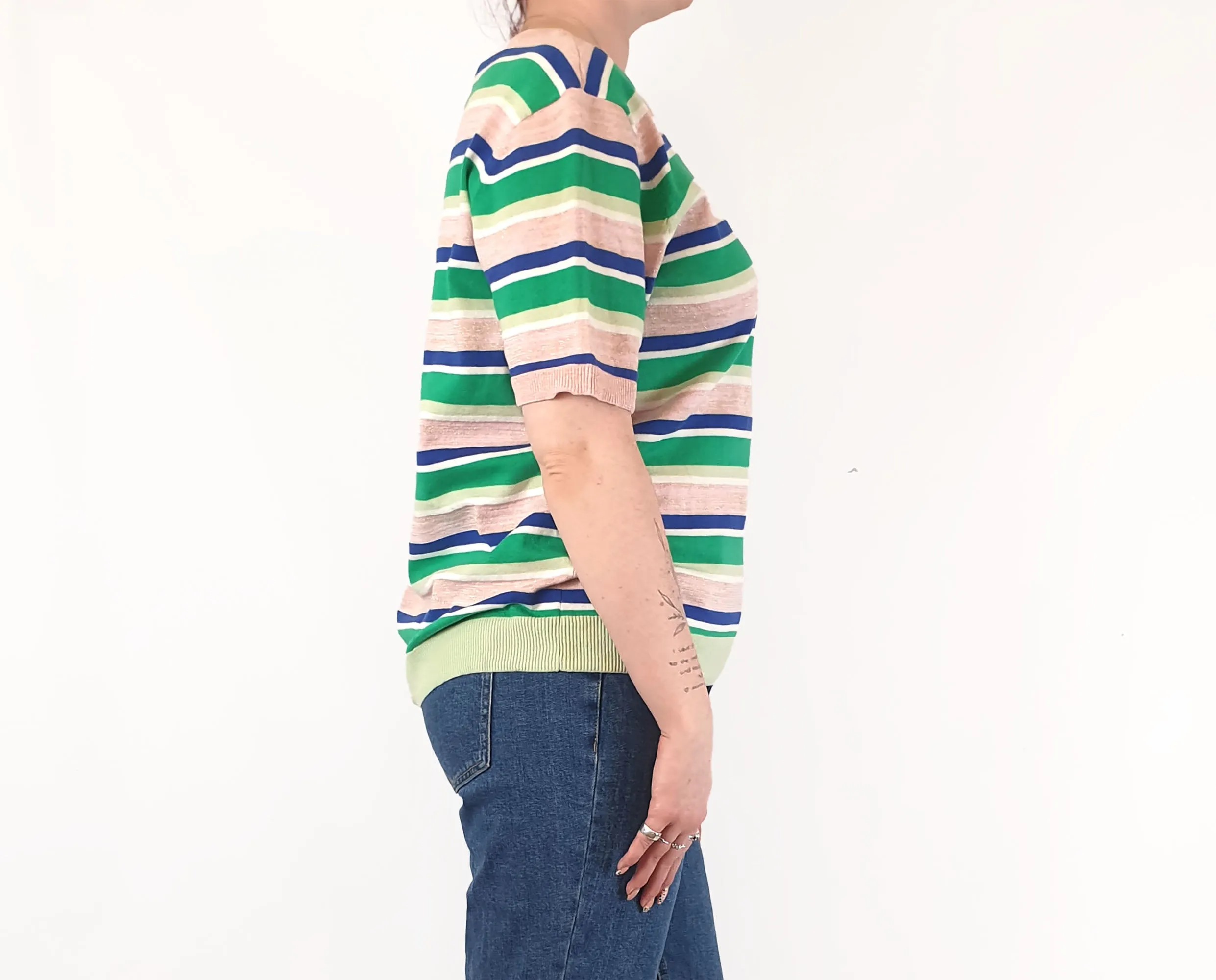 Elm striped cotton-metalic fine knit top size 12