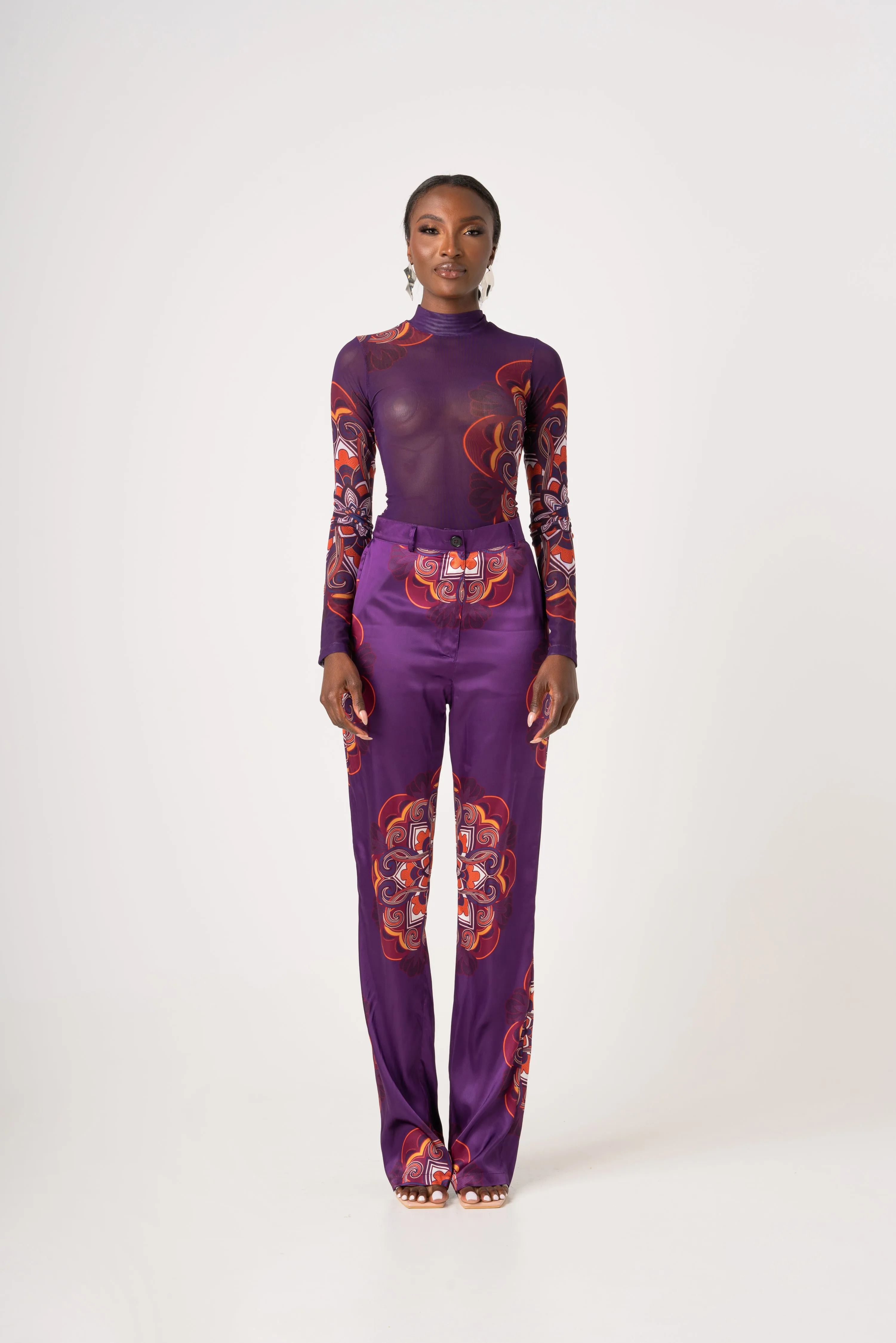 ENANG PURPLE MESH LONG SLEEVE TOP