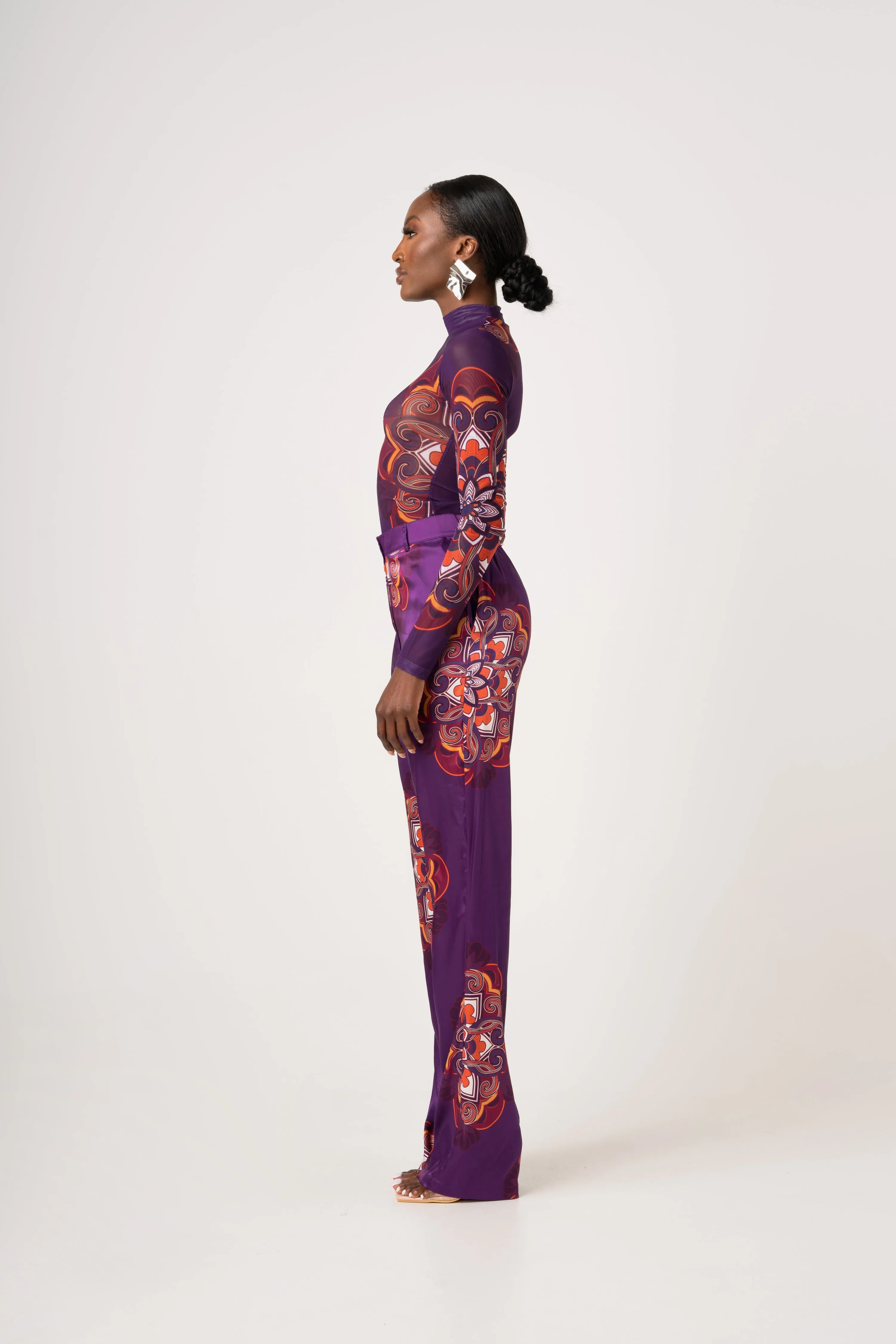 ENANG PURPLE MESH LONG SLEEVE TOP