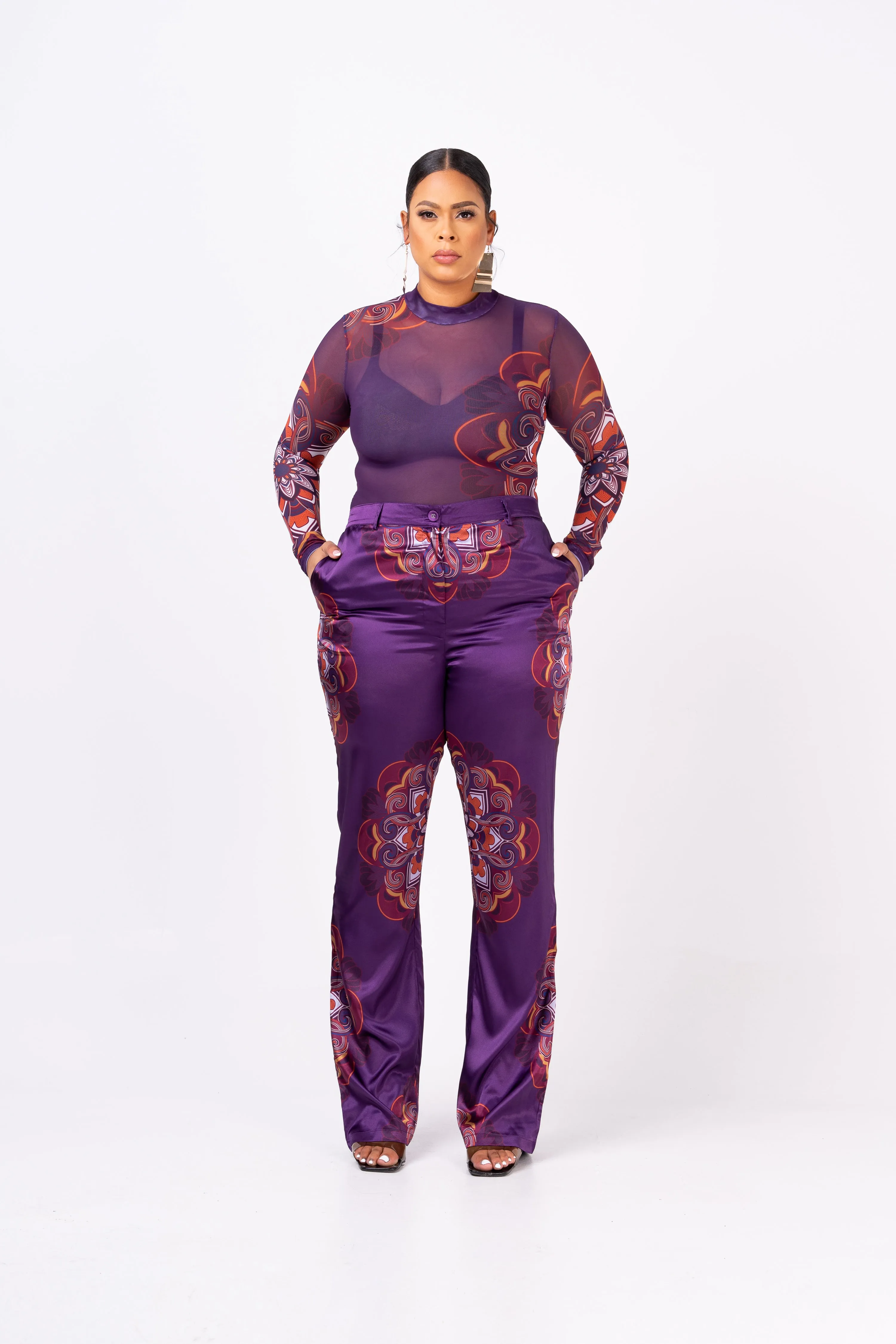 ENANG PURPLE MESH LONG SLEEVE TOP
