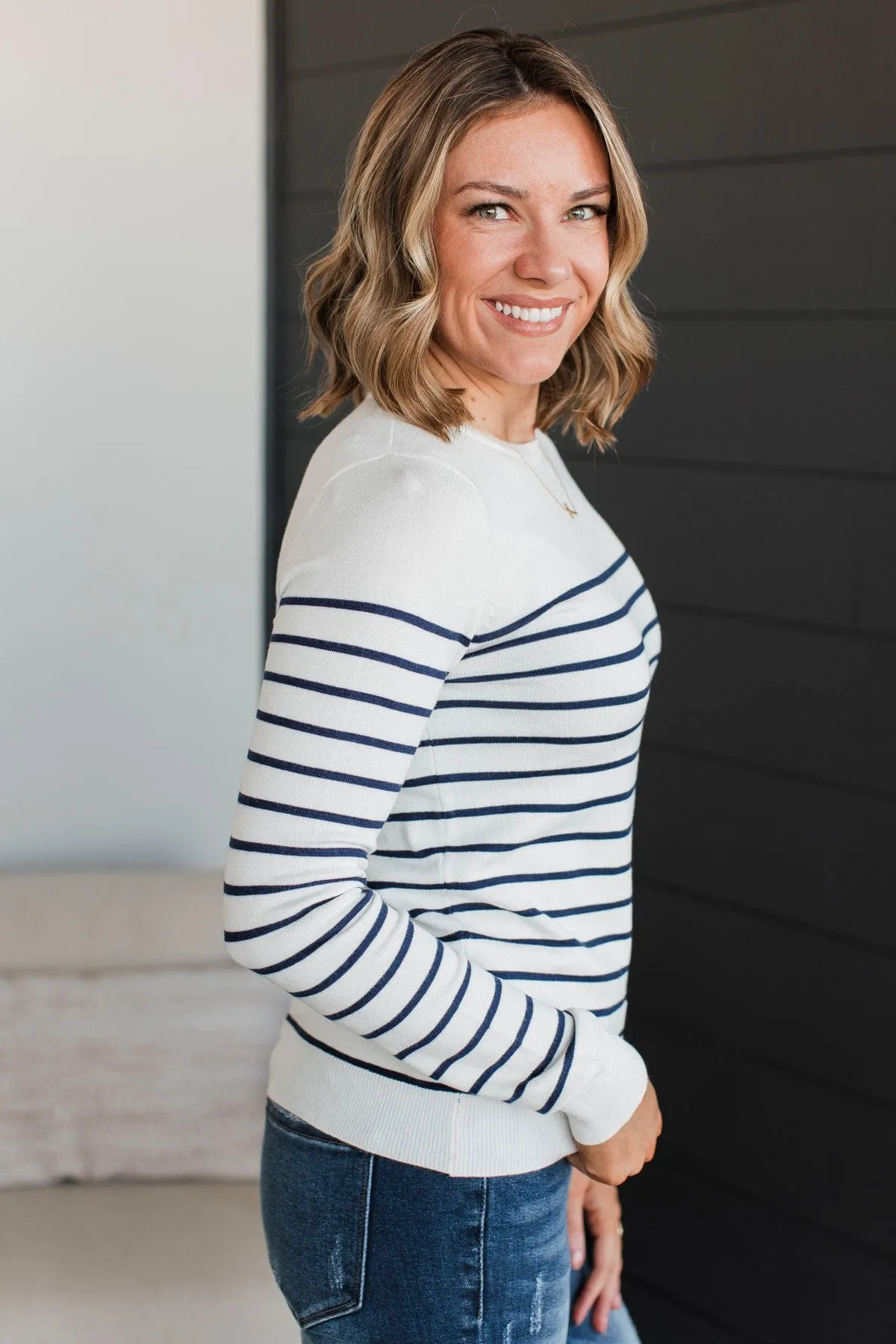 Enchanting Gazes Striped Sweater- Ivory & Navy