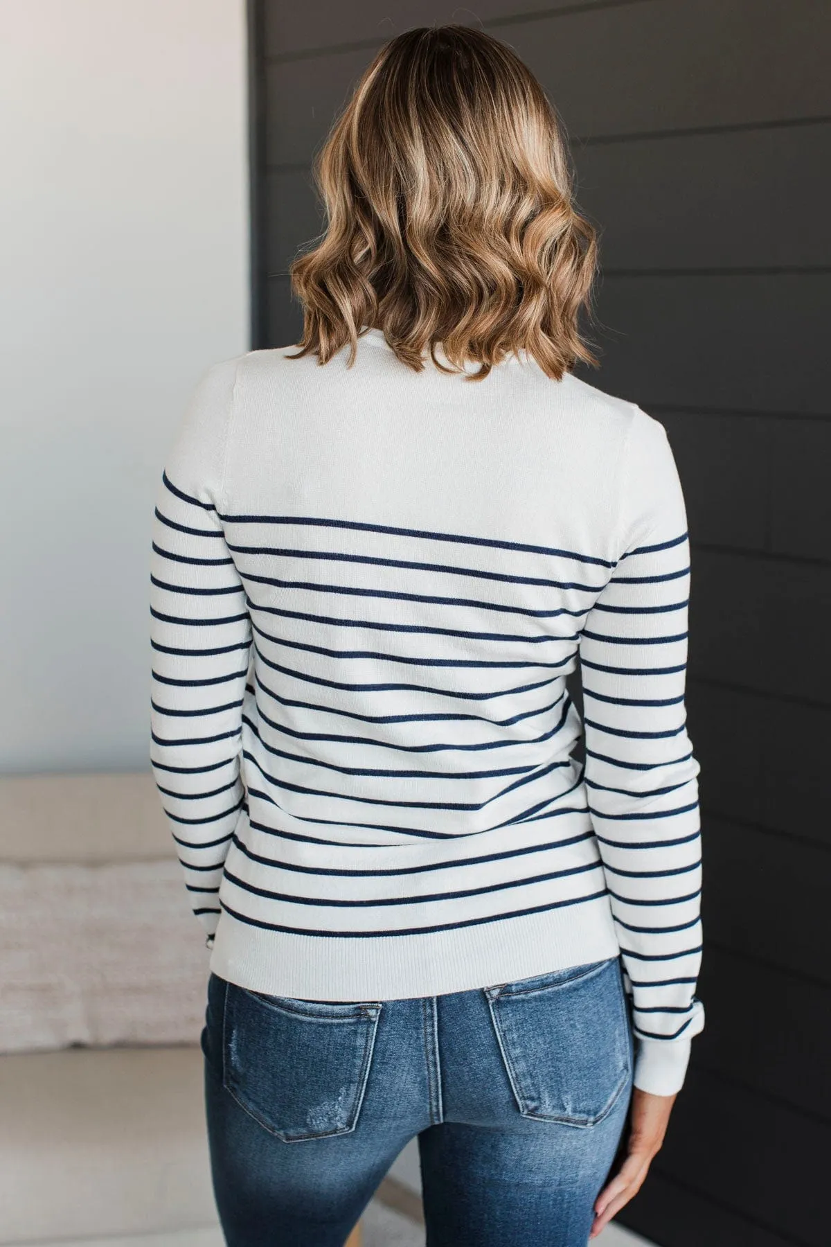 Enchanting Gazes Striped Sweater- Ivory & Navy