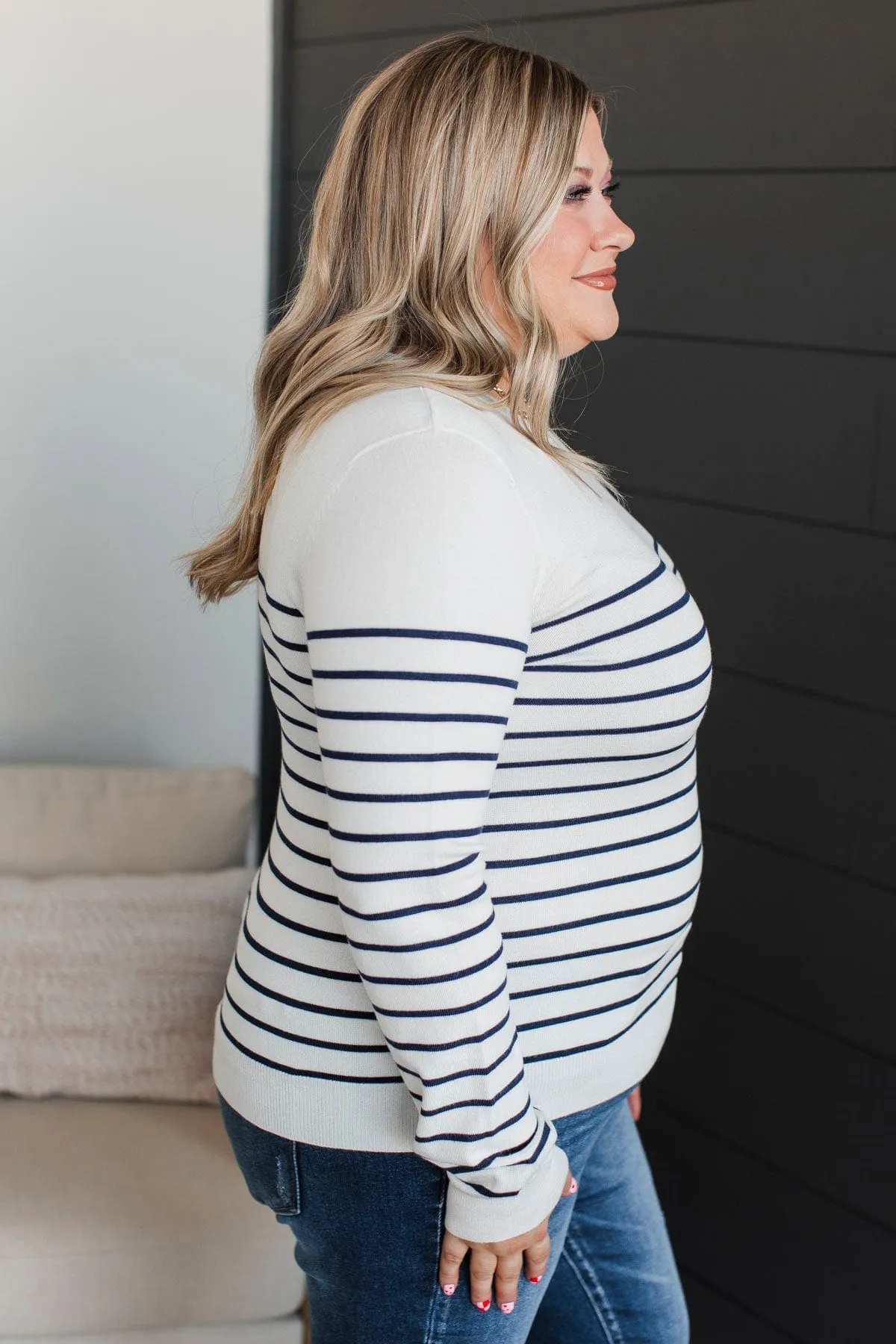 Enchanting Gazes Striped Sweater- Ivory & Navy
