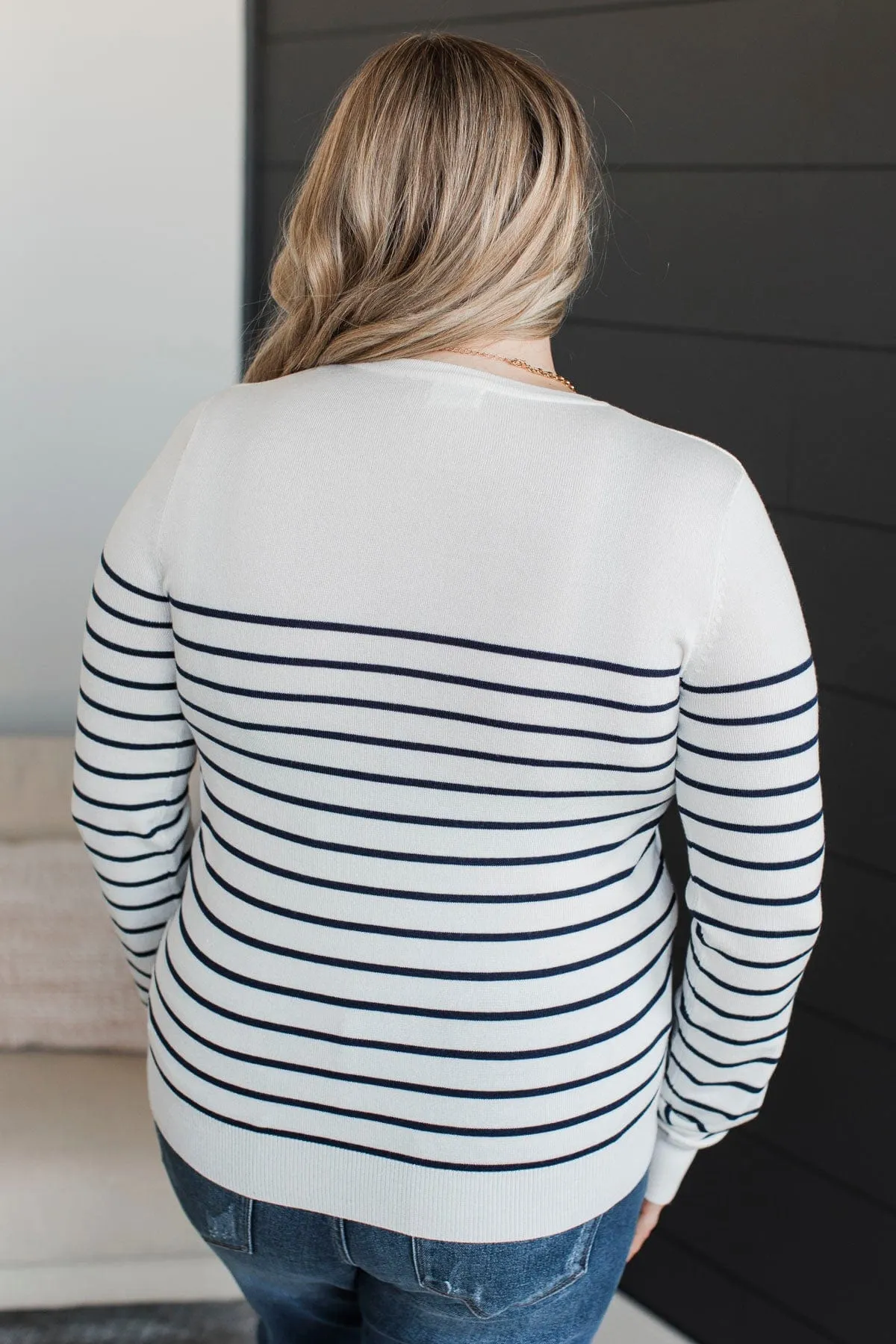 Enchanting Gazes Striped Sweater- Ivory & Navy