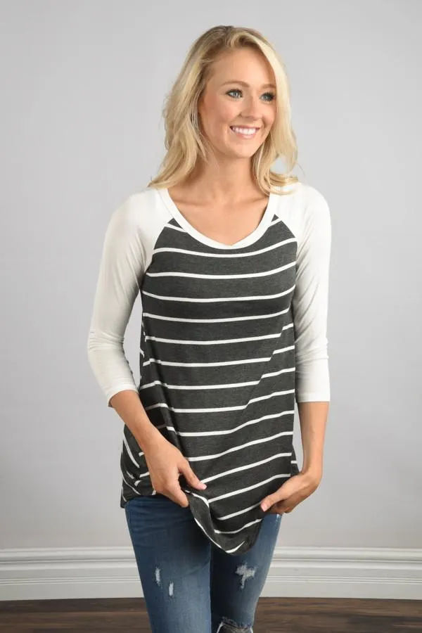 Essential Stripe Top ~ Grey