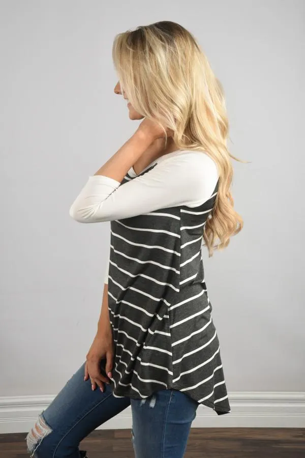 Essential Stripe Top ~ Grey