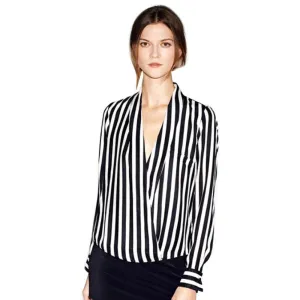 Fashion Women Long Sleeve Chiffon Button Striped Blouse Shirt Lapel Tops Shirt