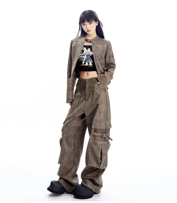Faux Leather Cargo Pants