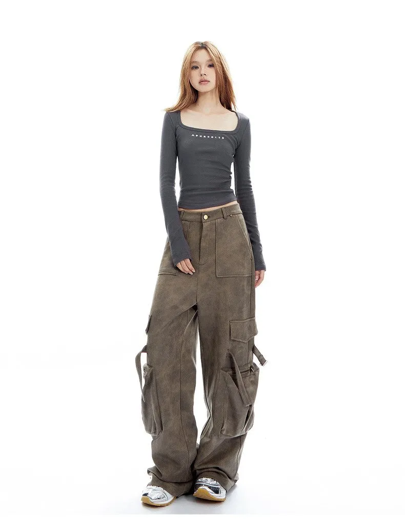 Faux Leather Cargo Pants